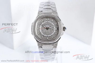 AAA Patek Philippe 70211G-001 Replica Watch Price - Nautilus Full Diamond 33.6 MM 9015 Automatic